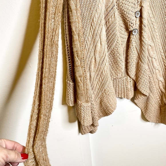 Free People Camel Combo Cable Crochet Cardigan S - Picture 6 of 6
